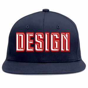 Custom Navy White-Red Flat Eaves Sport Baseball Cap Design for Men/Women/Youth