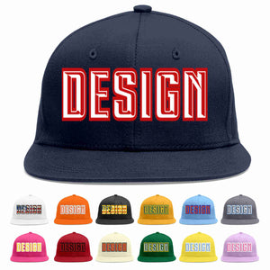 Custom Navy White-Red Flat Eaves Sport Baseball Cap Design for Men/Women/Youth