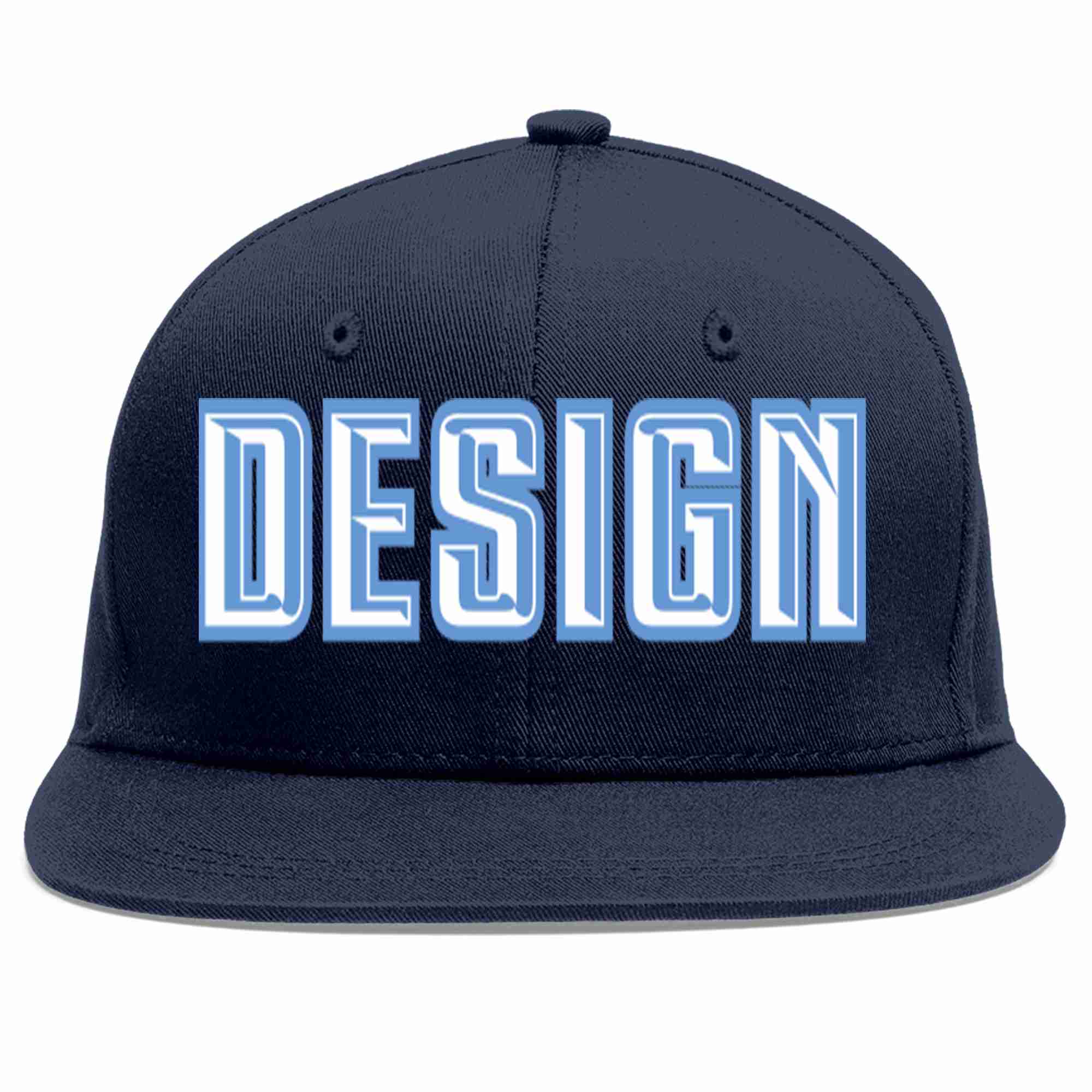 Custom Navy White-Light Blue Flat Eaves Sport Baseball Cap Design for Men/Women/Youth