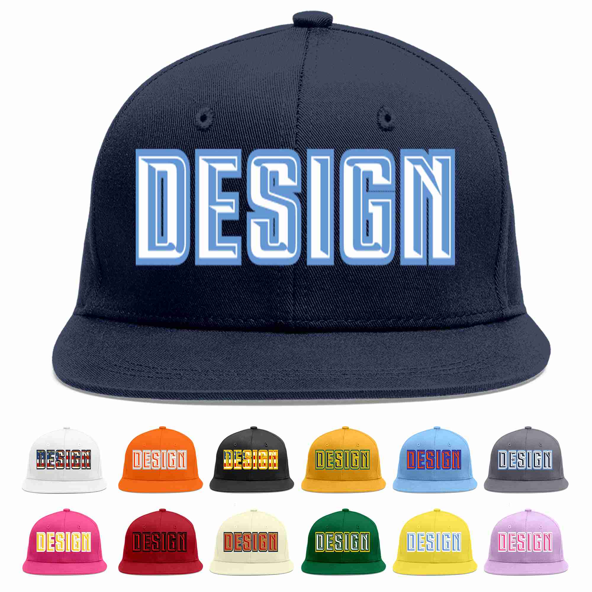 Custom Navy White-Light Blue Flat Eaves Sport Baseball Cap Design for Men/Women/Youth