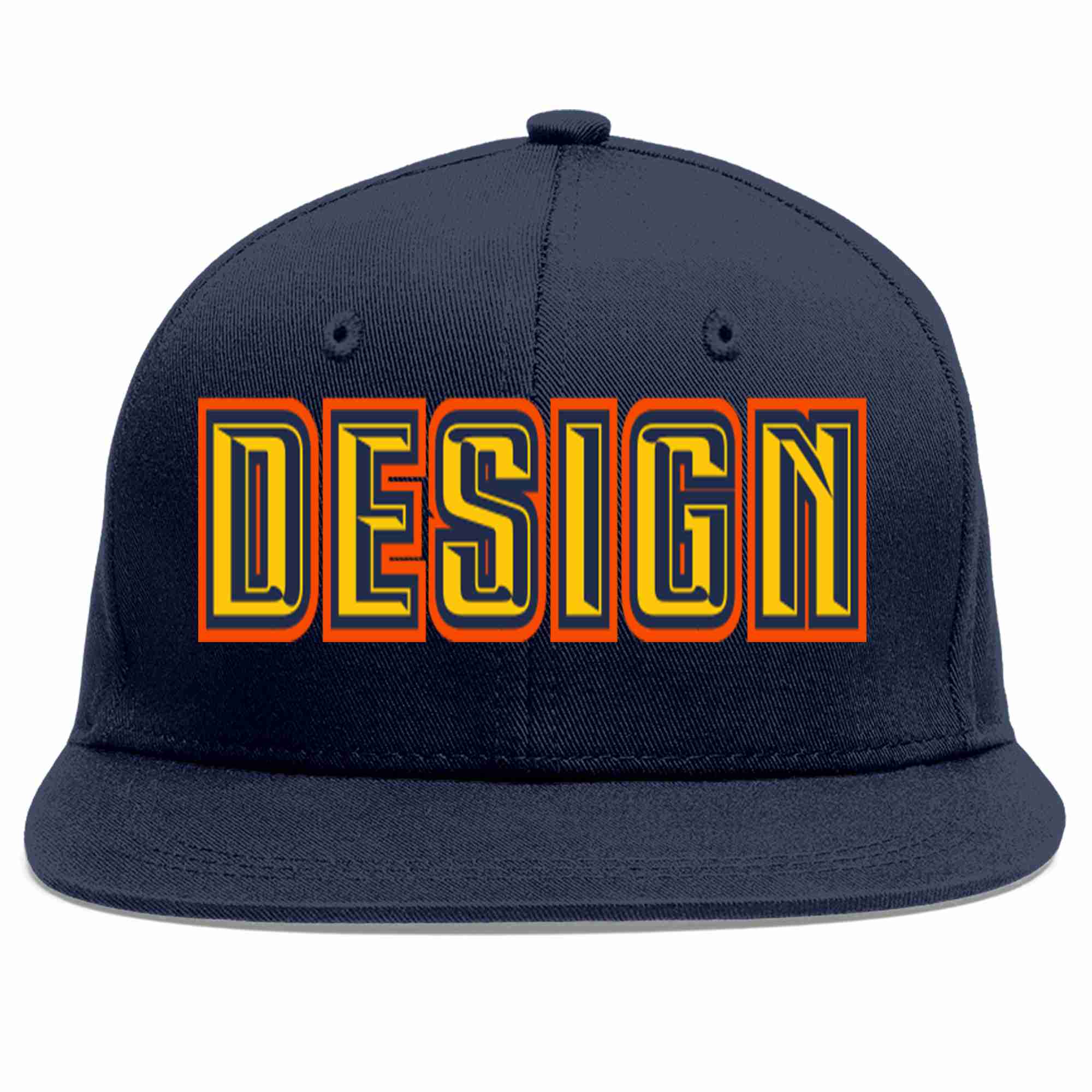 Custom Navy Gold-Navy Flat Eaves Sport Baseball Cap Design for Men/Women/Youth