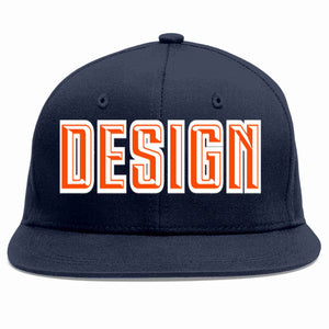 Custom Navy Orange-White Flat Eaves Sport Baseball Cap Design for Men/Women/Youth