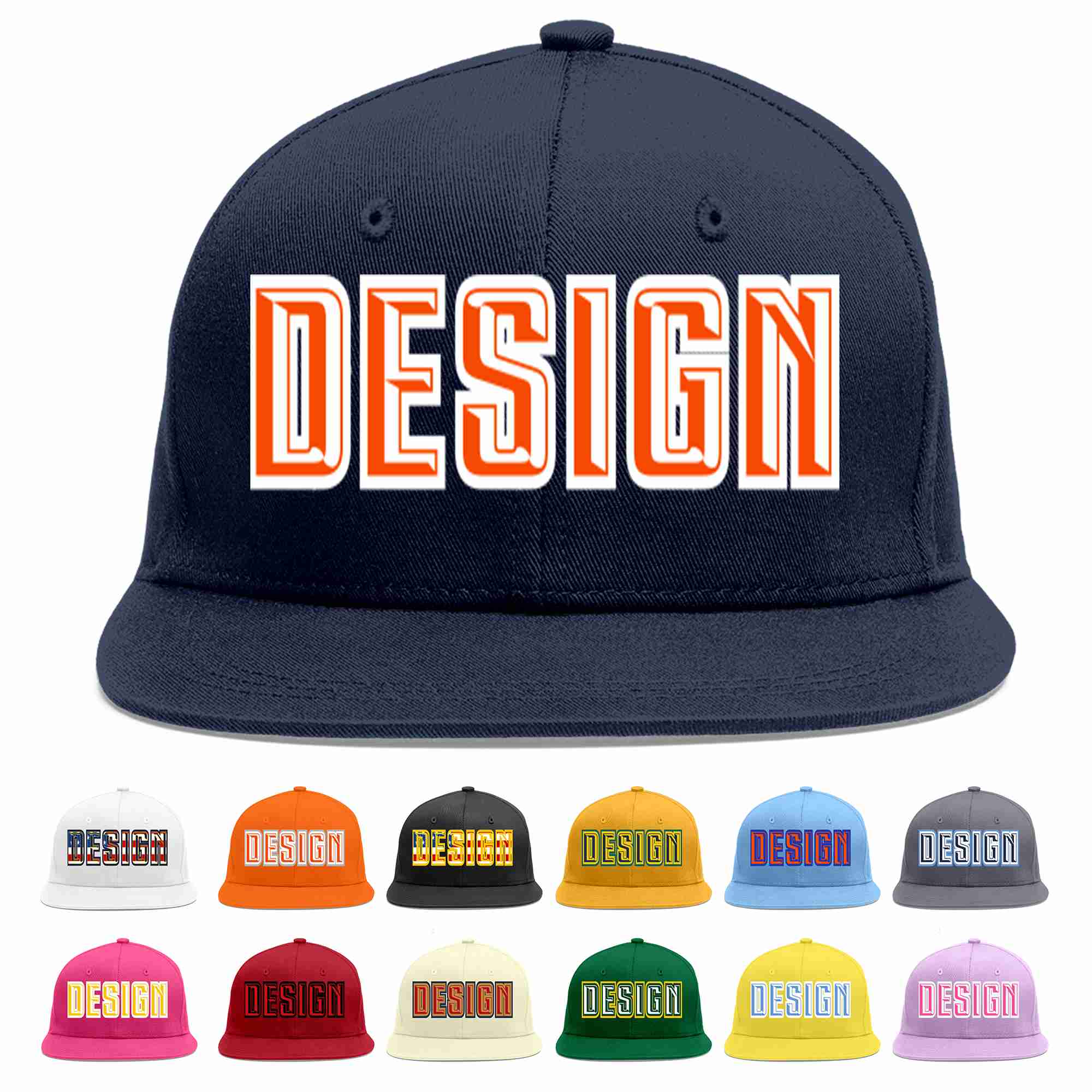 Conception personnalisée de casquette de baseball de sport à avant-toit plat orange-blanc marine pour hommes/femmes/jeunes