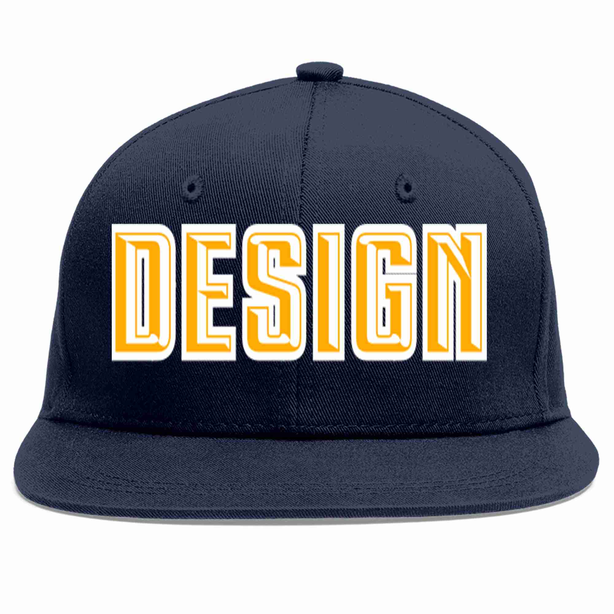 Conception personnalisée de casquette de baseball de sport à avant-toit plat jaune-blanc marine pour hommes/femmes/jeunes