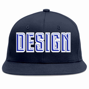 Conception personnalisée de casquette de baseball de sport à avant-toit plat bleu marine royal-blanc pour hommes/femmes/jeunes