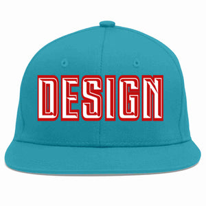 Custom Aqua White-Red Flat Eaves Sport Baseball Cap Design for Men/Women/Youth