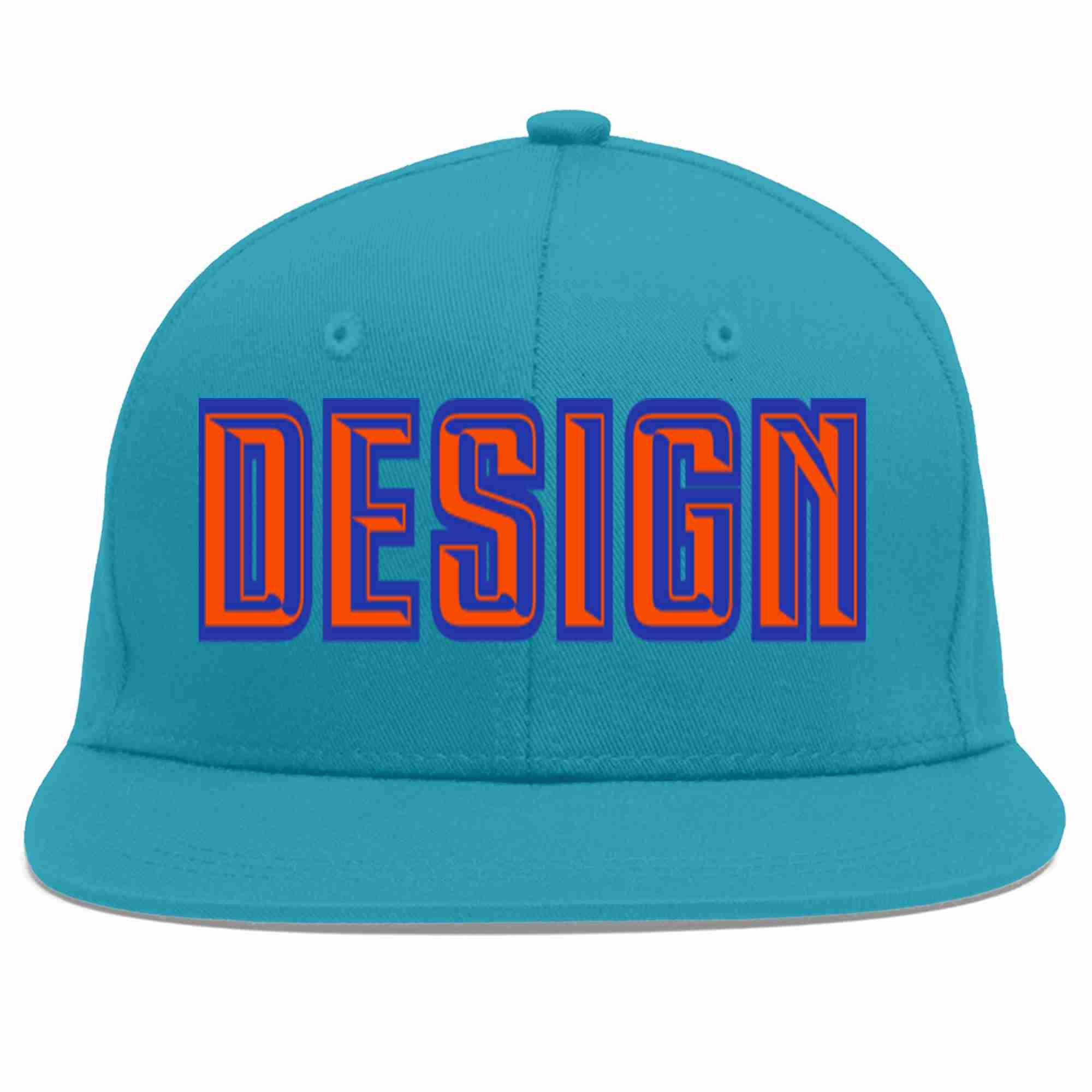 Custom Aqua Orange-Royal Flat Eaves Sport Baseball Cap Design for Men/Women/Youth