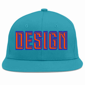 Casquette de baseball personnalisée Aqua Orange-Royal Flat Eaves Sport pour hommes/femmes/jeunes