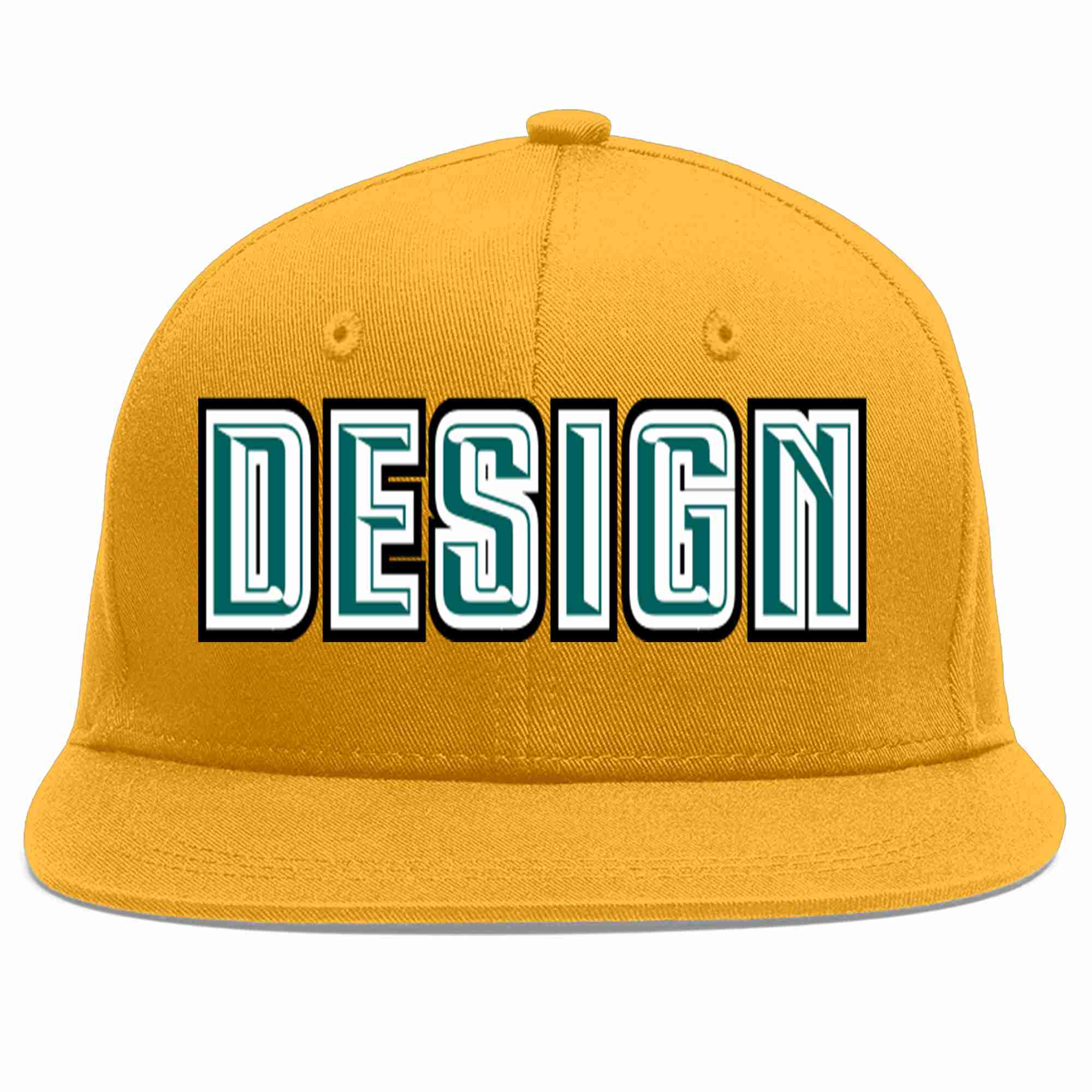 Custom Gold Aqua-White Flat Eaves Sport Baseball Cap Design for Men/Women/Youth