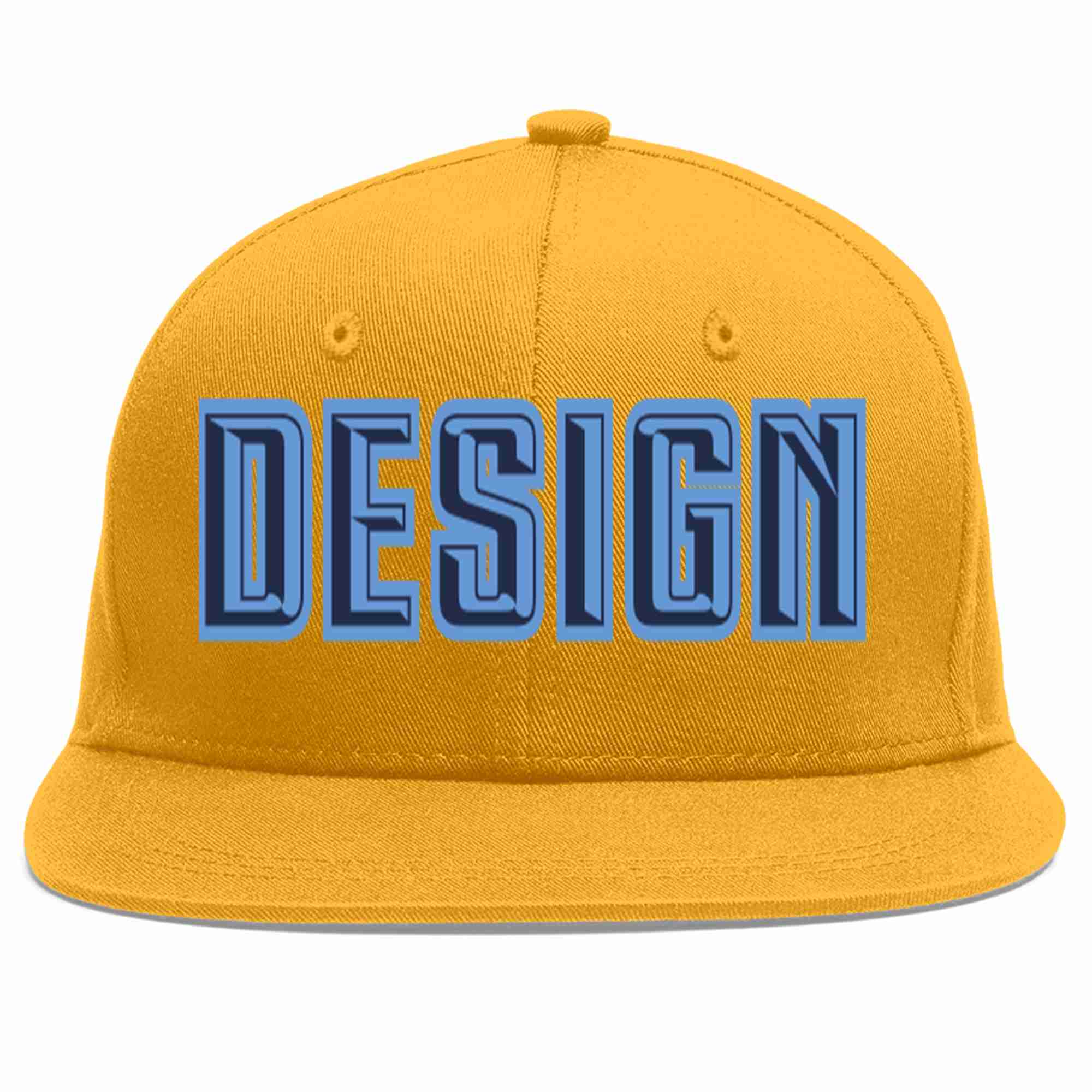 Custom Gold Navy-Light Blue Flat Eaves Sport Baseball Cap Design for Men/Women/Youth