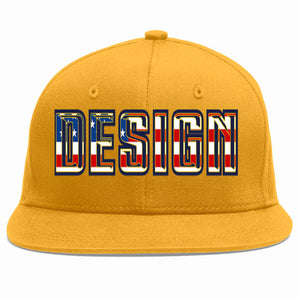 Custom Gold Vintage USA Flag-Gold Flat Eaves Sport Baseball Cap Design for Men/Women/Youth