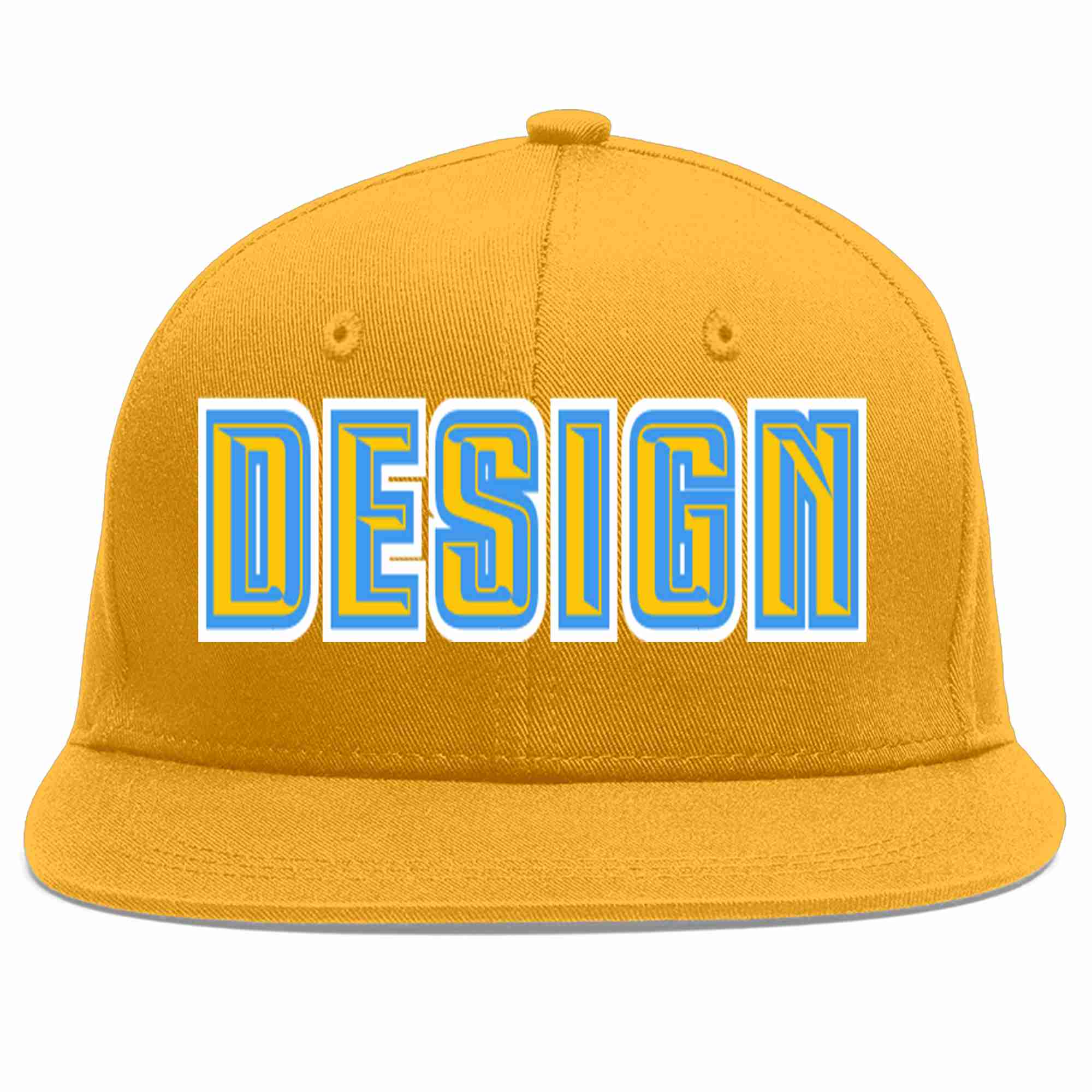 Conception personnalisée de casquette de baseball de sport à avant-toit plat bleu poudre d'or doré pour hommes/femmes/jeunes