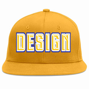 Custom Gold Gold-White Flat Eaves Sport Baseball Cap Design for Men/Women/Youth