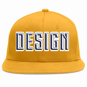 Custom Gold Navy-White Flat Eaves Sport Baseball Cap Design for Men/Women/Youth