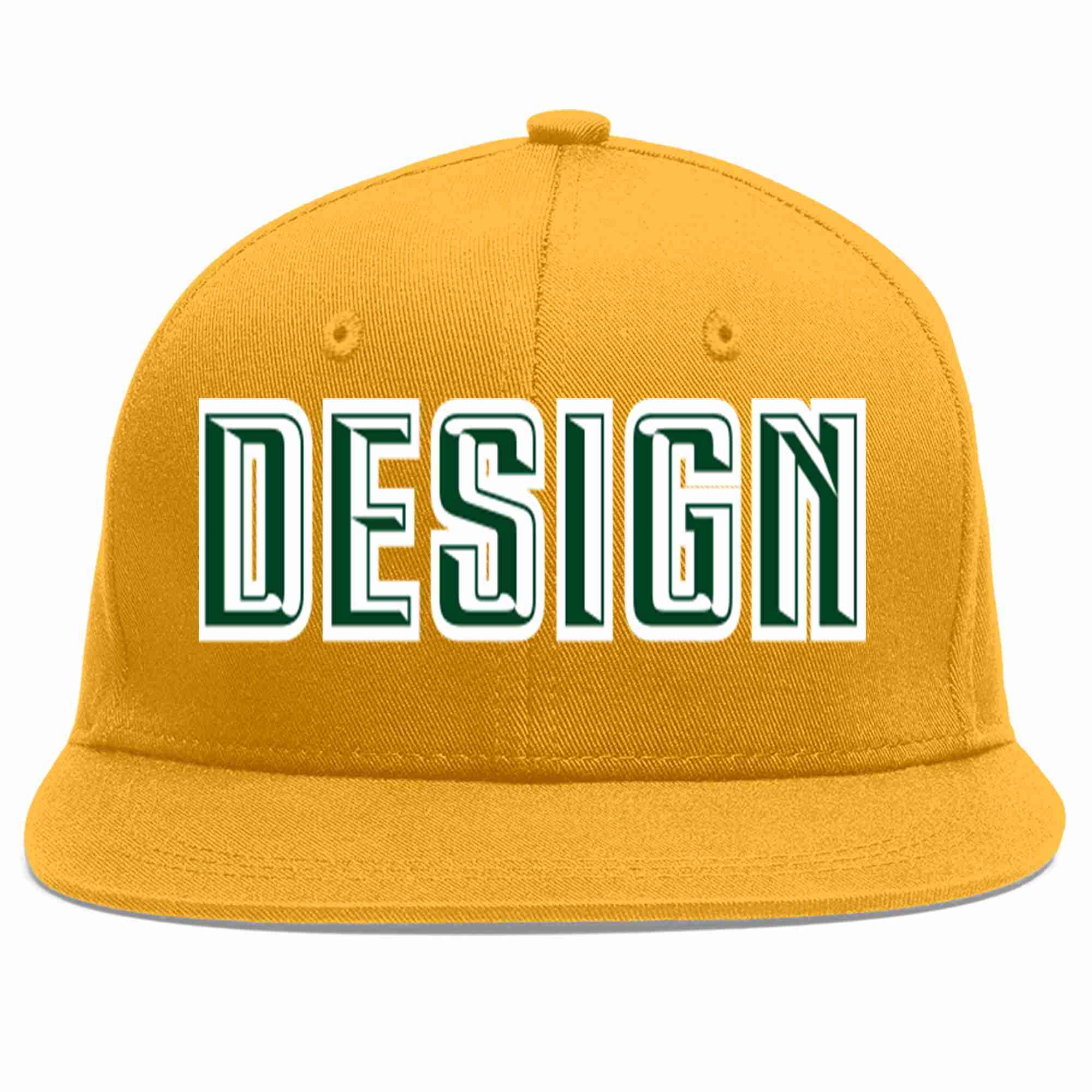 Custom Gold Green-White Flat Eaves Sport Baseball Cap Design for Men/Women/Youth