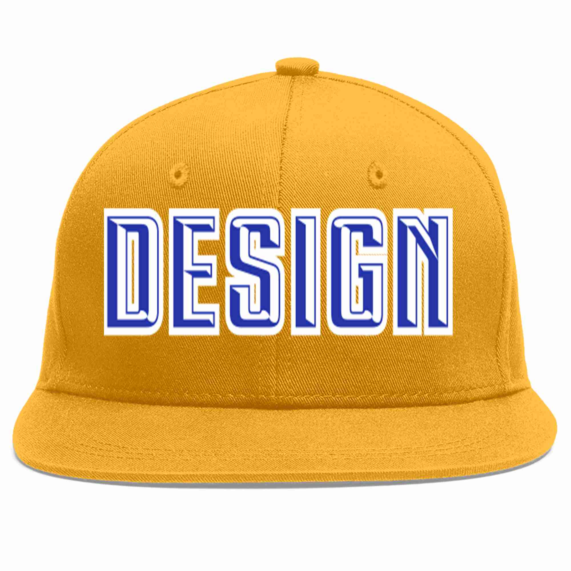 Custom Gold Royal-White Flat Eaves Sport Baseball Cap Design for Men/Women/Youth