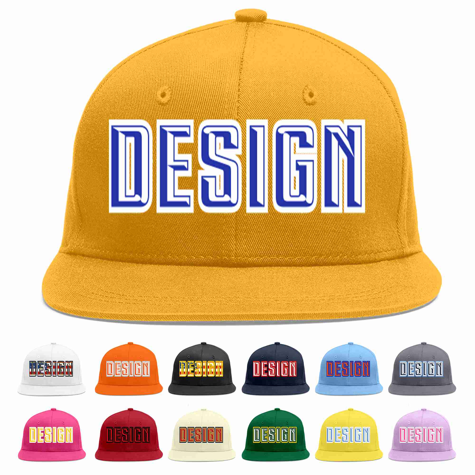 Custom Gold Royal-White Flat Eaves Sport Baseball Cap Design for Men/Women/Youth