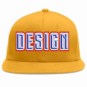 Custom Gold Royal-White Flat Eaves Sport Baseball Cap Design for Men/Women/Youth