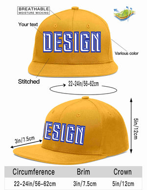 Custom Gold White-Royal Flat Eaves Sport Baseball Cap Design for Men/Women/Youth