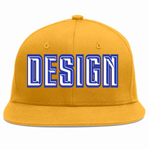 Custom Gold White-Royal Flat Eaves Sport Baseball Cap Design for Men/Women/Youth