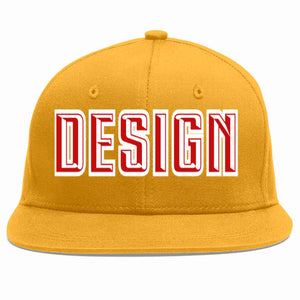 Custom Gold Red-White Flat Eaves Sport Baseball Cap Design for Men/Women/Youth