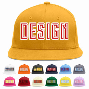 Custom Gold Red-White Flat Eaves Sport Baseball Cap Design for Men/Women/Youth