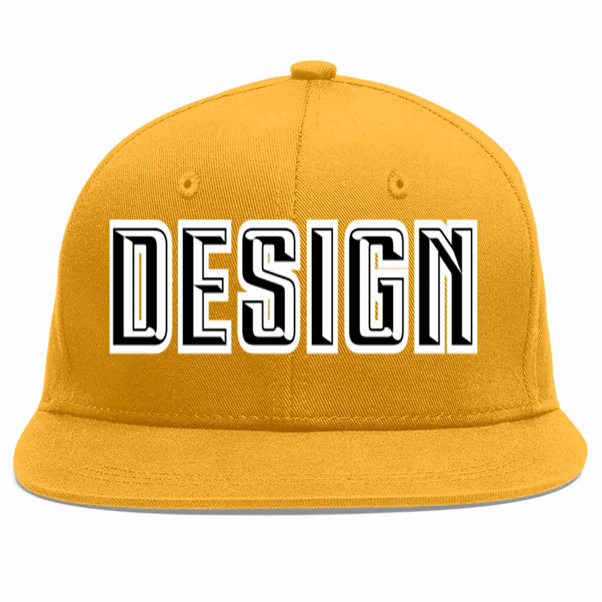 Custom Gold Black-White Flat Eaves Sport Baseball Cap Design for Men/Women/Youth