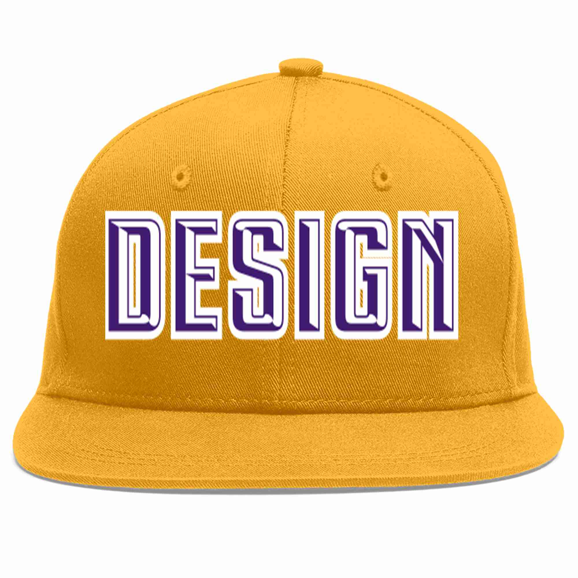 Conception personnalisée de casquette de baseball de sport à avant-toit plat violet-blanc doré pour hommes/femmes/jeunes