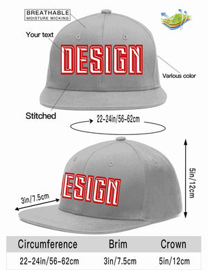 Custom Gray White-Red Flat Eaves Sport Baseball Cap Design for Men/Women/Youth