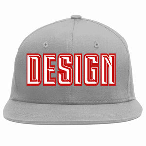 Custom Gray White-Red Flat Eaves Sport Baseball Cap Design for Men/Women/Youth