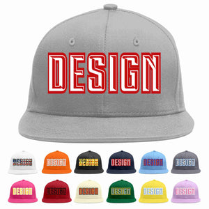 Custom Gray White-Red Flat Eaves Sport Baseball Cap Design for Men/Women/Youth