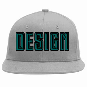 Conception personnalisée de casquette de baseball de sport à Eaves plates gris aqua-noir pour hommes/femmes/jeunes