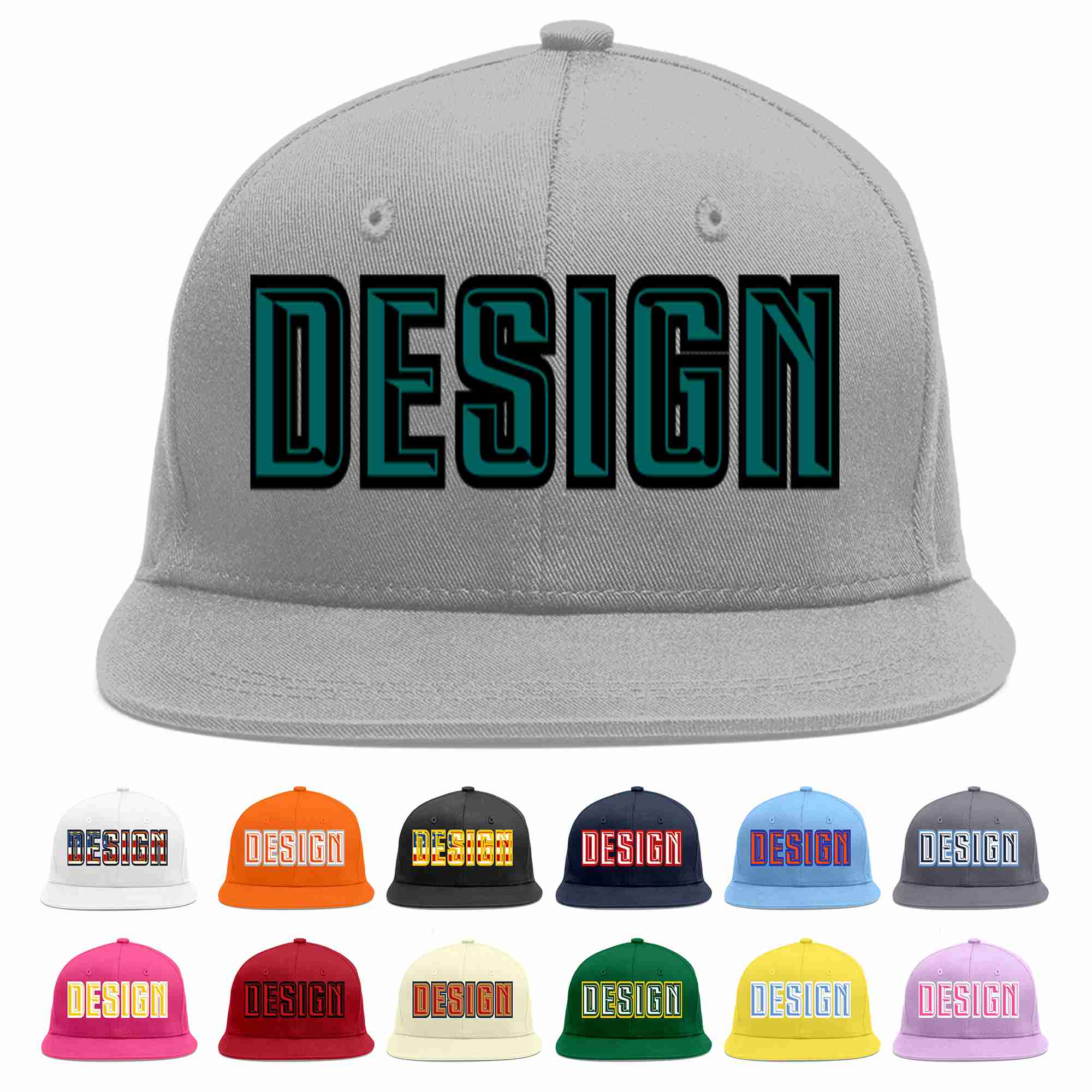 Conception personnalisée de casquette de baseball de sport à Eaves plates gris aqua-noir pour hommes/femmes/jeunes