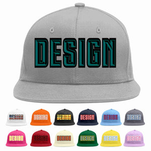 Conception personnalisée de casquette de baseball de sport à Eaves plates gris aqua-noir pour hommes/femmes/jeunes