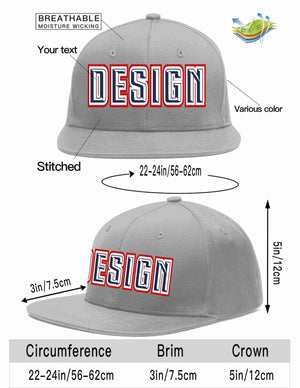 Custom Gray Navy-White Flat Eaves Sport Baseball Cap Design for Men/Women/Youth