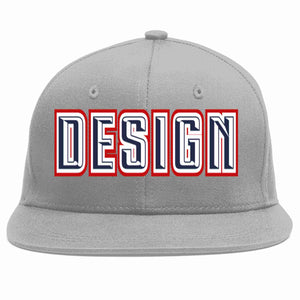 Custom Gray Navy-White Flat Eaves Sport Baseball Cap Design for Men/Women/Youth