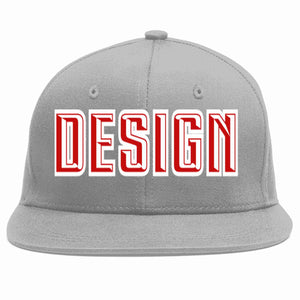 Custom Gray Red-White Flat Eaves Sport Baseball Cap Design for Men/Women/Youth