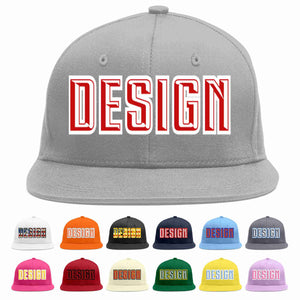 Custom Gray Red-White Flat Eaves Sport Baseball Cap Design for Men/Women/Youth