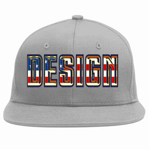 Custom Gray Vintage USA Flag-Gold Flat Eaves Sport Baseball Cap Design for Men/Women/Youth