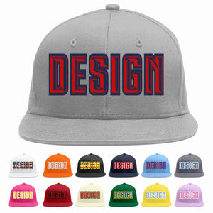 Custom Gray Red-Navy Flat Eaves Sport Baseball Cap Design for Men/Women/Youth