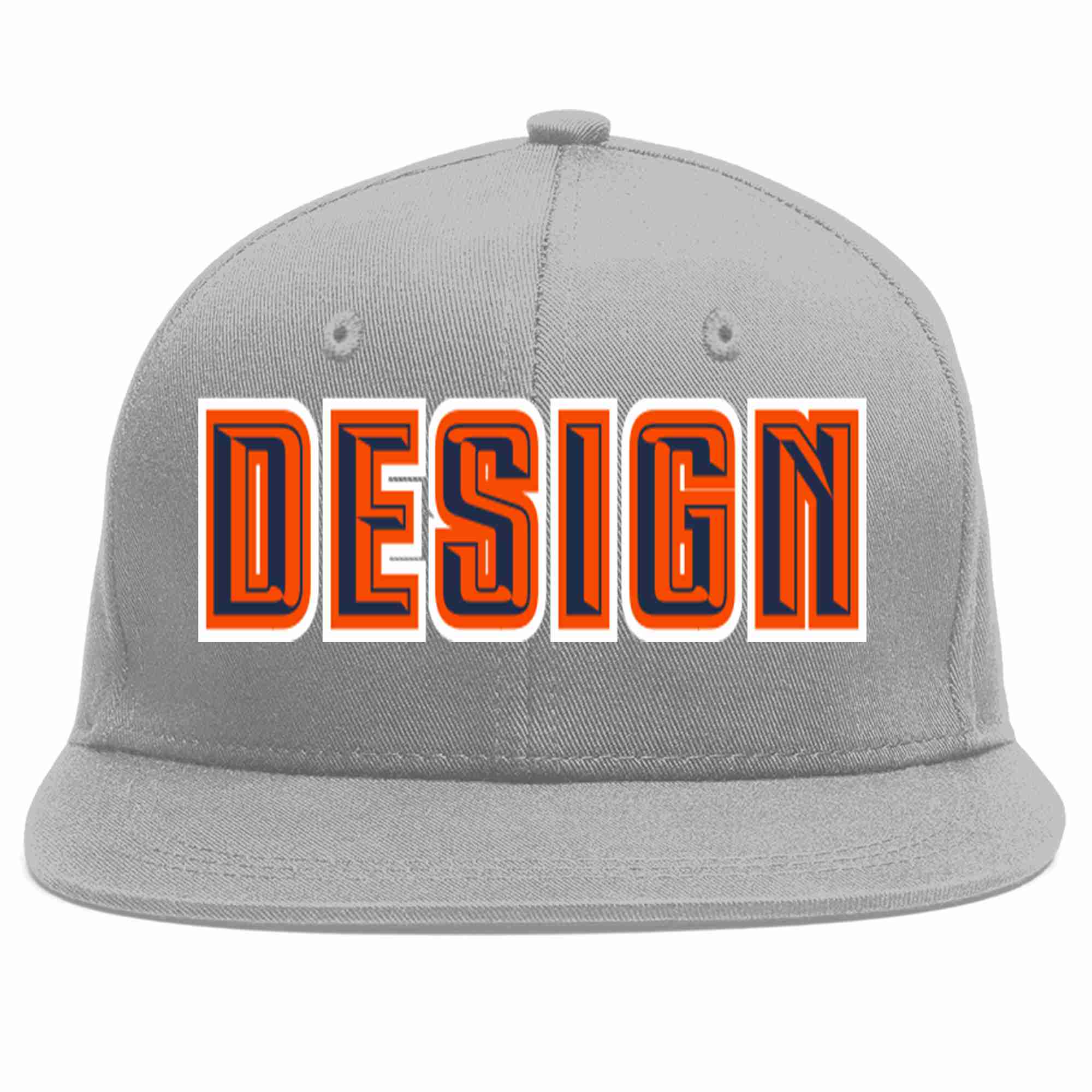 Conception personnalisée de casquette de baseball de sport à avant-toit plat gris marine-orange pour hommes/femmes/jeunes