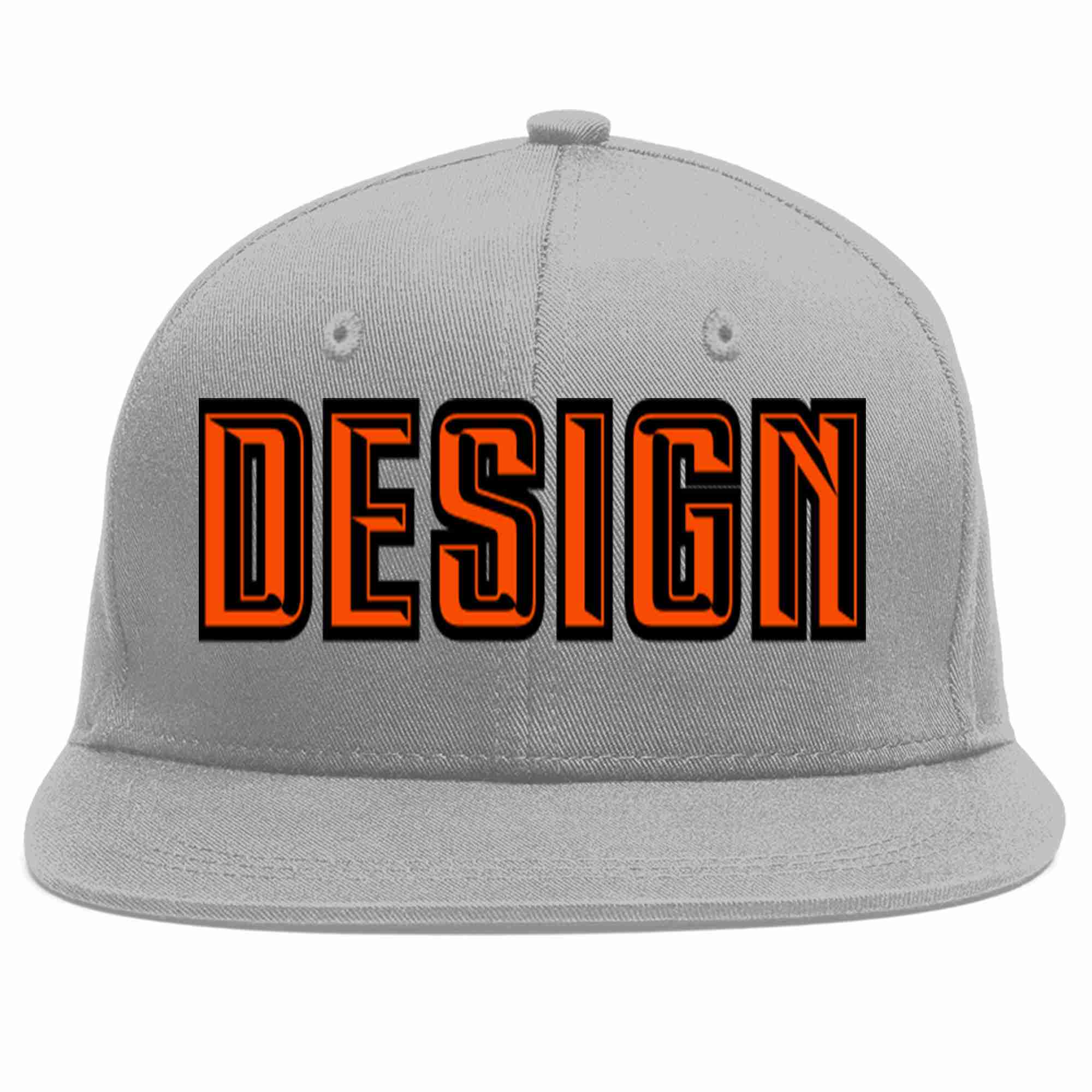 Conception personnalisée de casquette de baseball de sport à avant-toit plat gris orange-noir pour hommes/femmes/jeunes