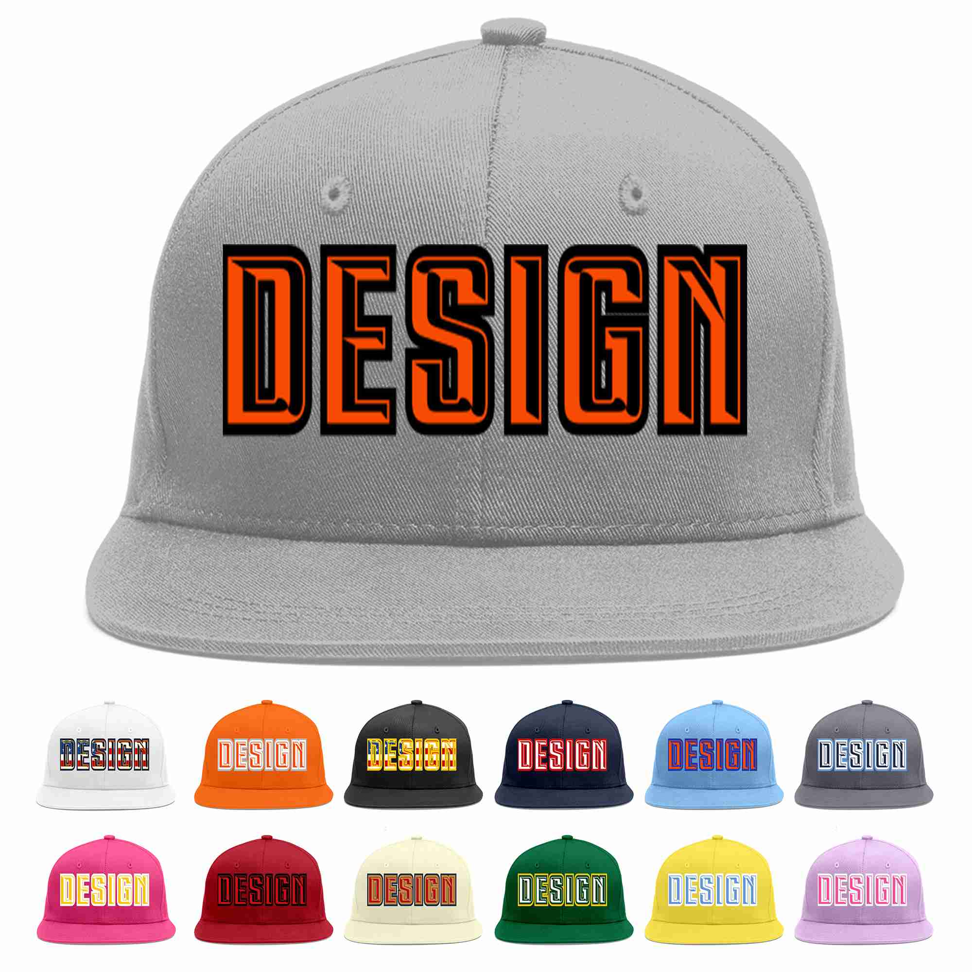 Conception personnalisée de casquette de baseball de sport à avant-toit plat gris orange-noir pour hommes/femmes/jeunes