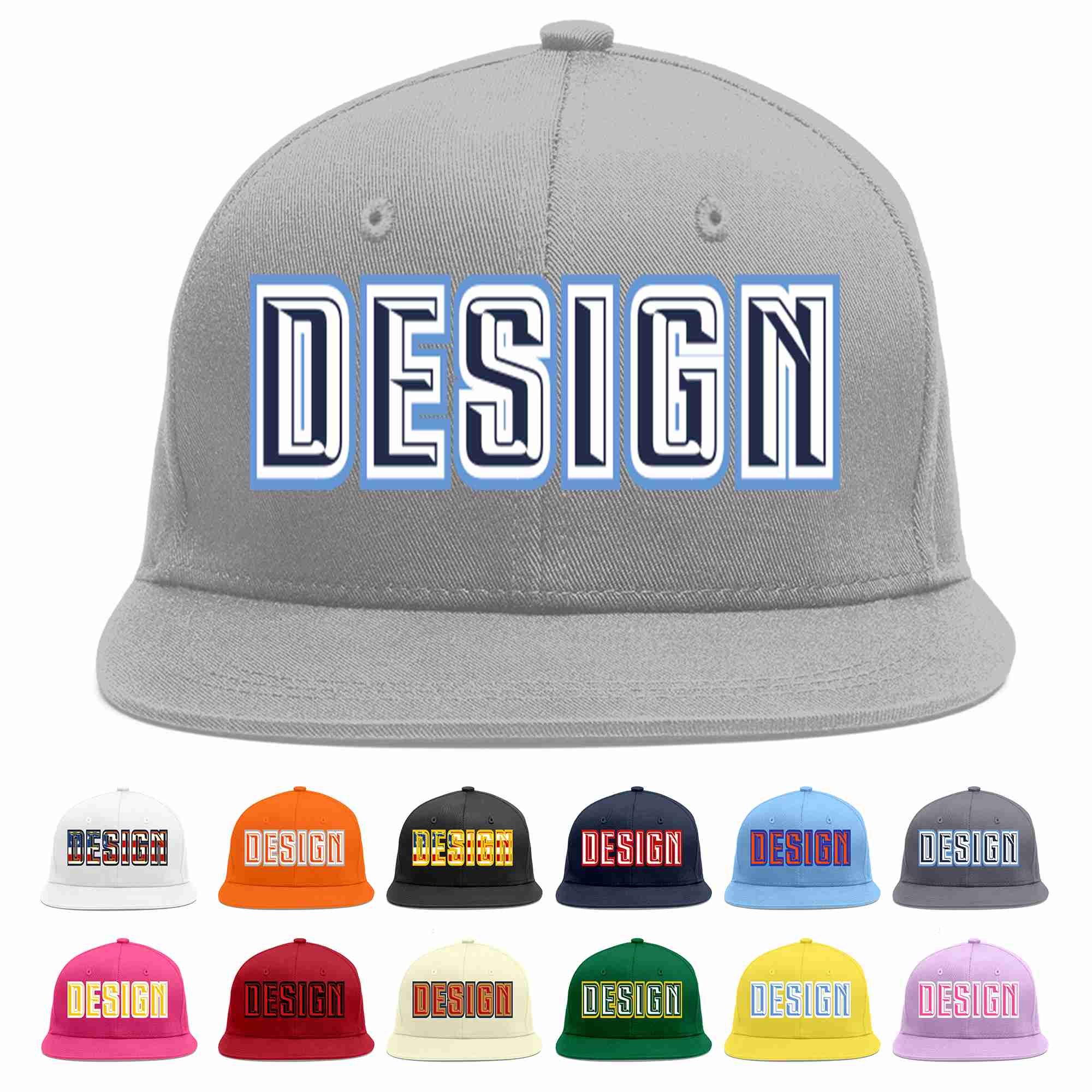 Custom Gray Navy-White Flat Eaves Sport Baseball Cap Design for Men/Women/Youth