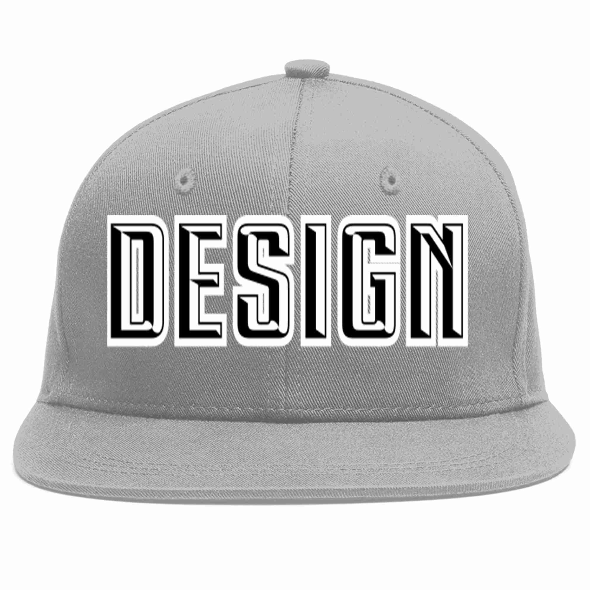 Custom Gray Black-White Flat Eaves Sport Baseball Cap Design for Men/Women/Youth