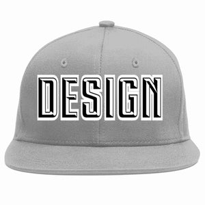 Conception personnalisée de casquette de baseball de sport à avant-toit plat gris noir-blanc pour hommes/femmes/jeunes