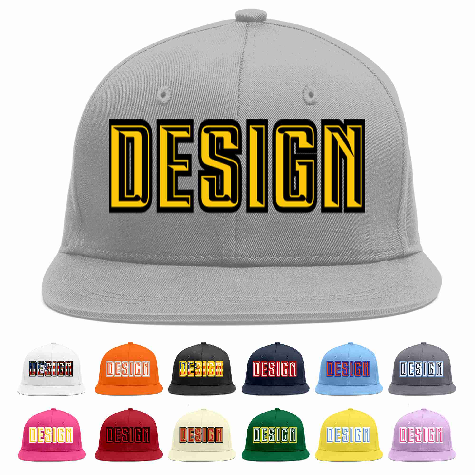 Custom Gray Gold-Black Flat Eaves Sport Baseball Cap Design for Men/Women/Youth