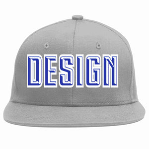 Custom Gray Royal-White Flat Eaves Sport Baseball Cap Design for Men/Women/Youth