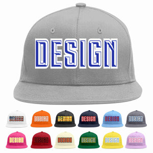 Custom Gray Royal-White Flat Eaves Sport Baseball Cap Design for Men/Women/Youth