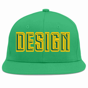 Custom Teal Kelly Green-Gold Flat Eaves Sport Baseball Cap